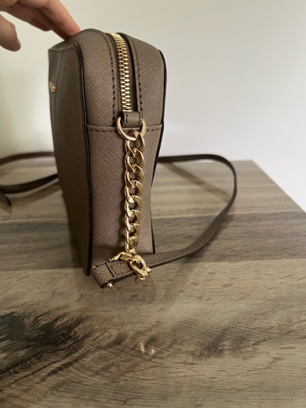 Michael Kors Taupe Saffiano Crossbody with Gold Chain - Picture 3 of 10
